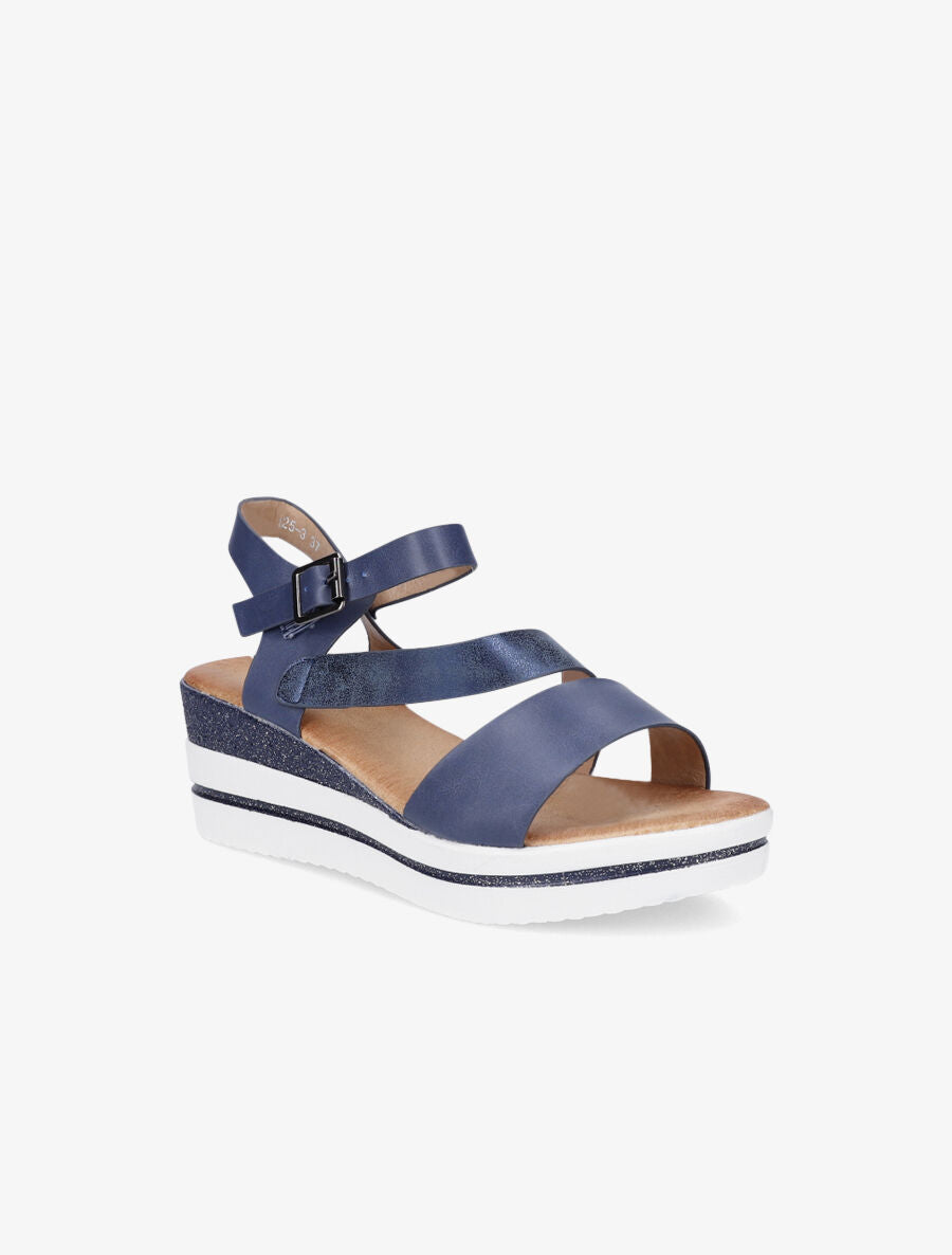 Sandales à talon compensé pailleté - Bleu - 2