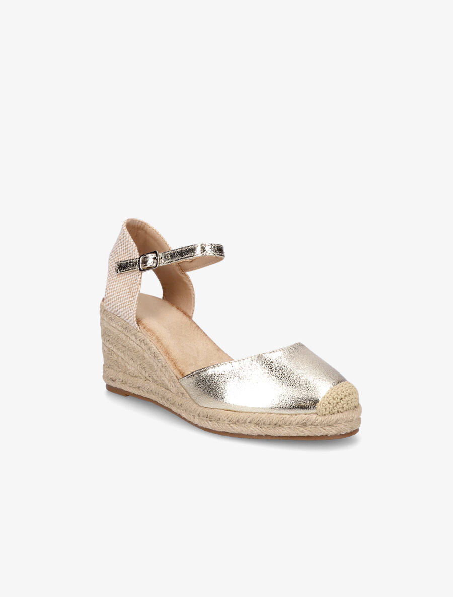 Sandales compensées style espadrilles bi-matière - Or - 2