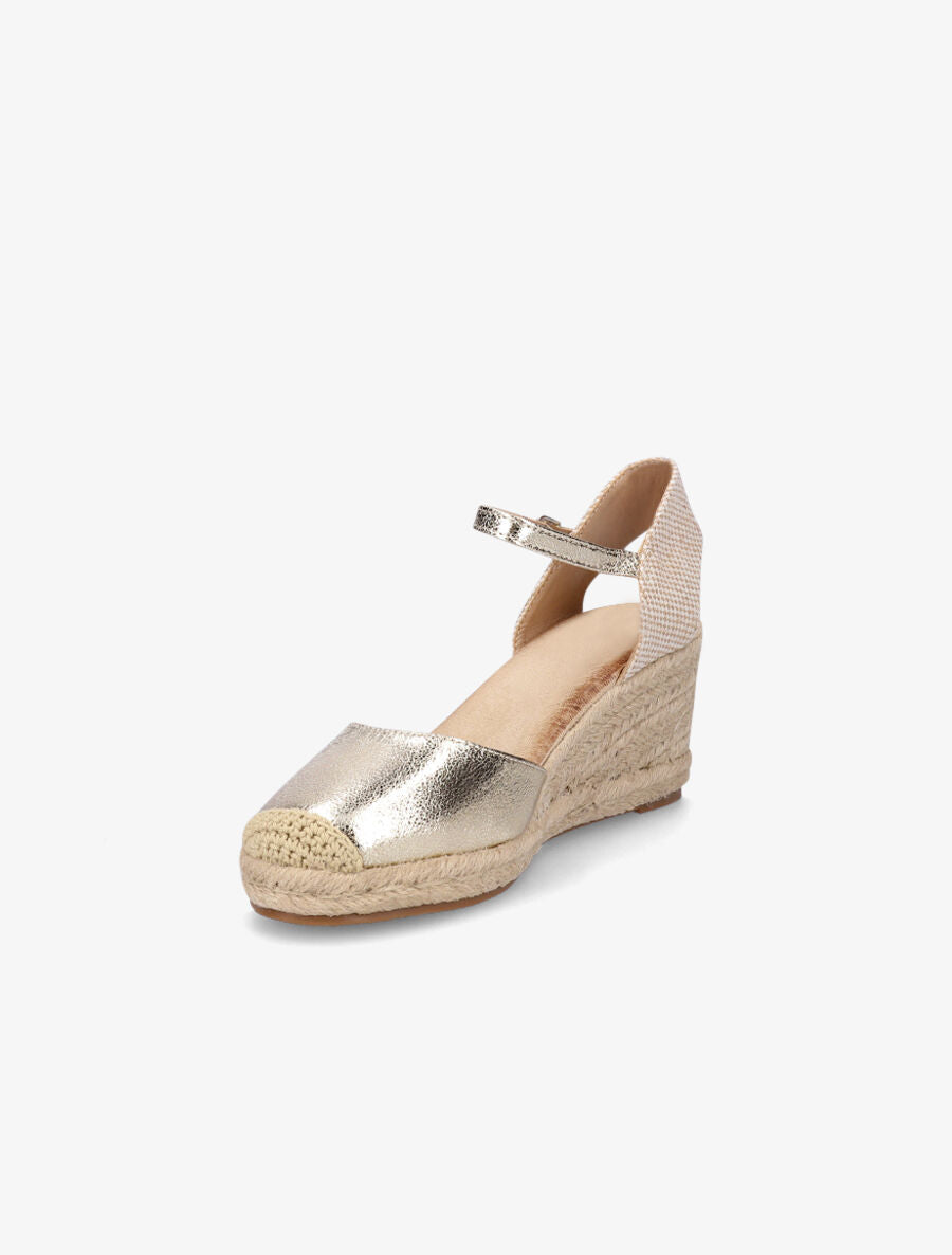 Sandales compensées style espadrilles bi-matière - Or - 3