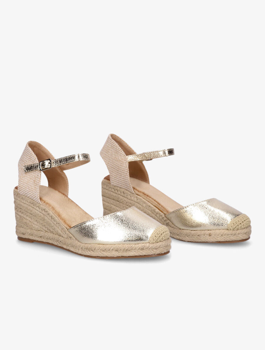 Sandales compensées style espadrilles bi-matière - Or - 4