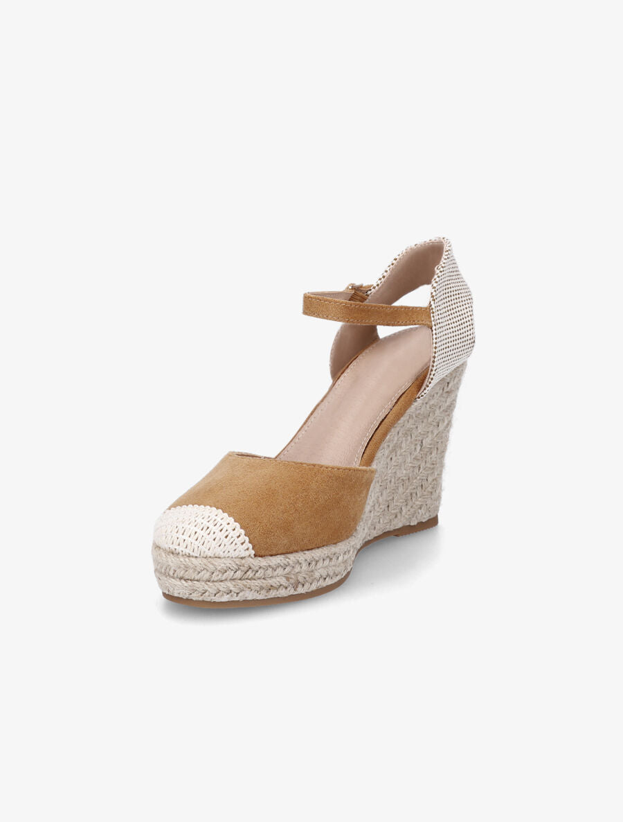 Compensées style espadrilles bi-matière - Camel - 3