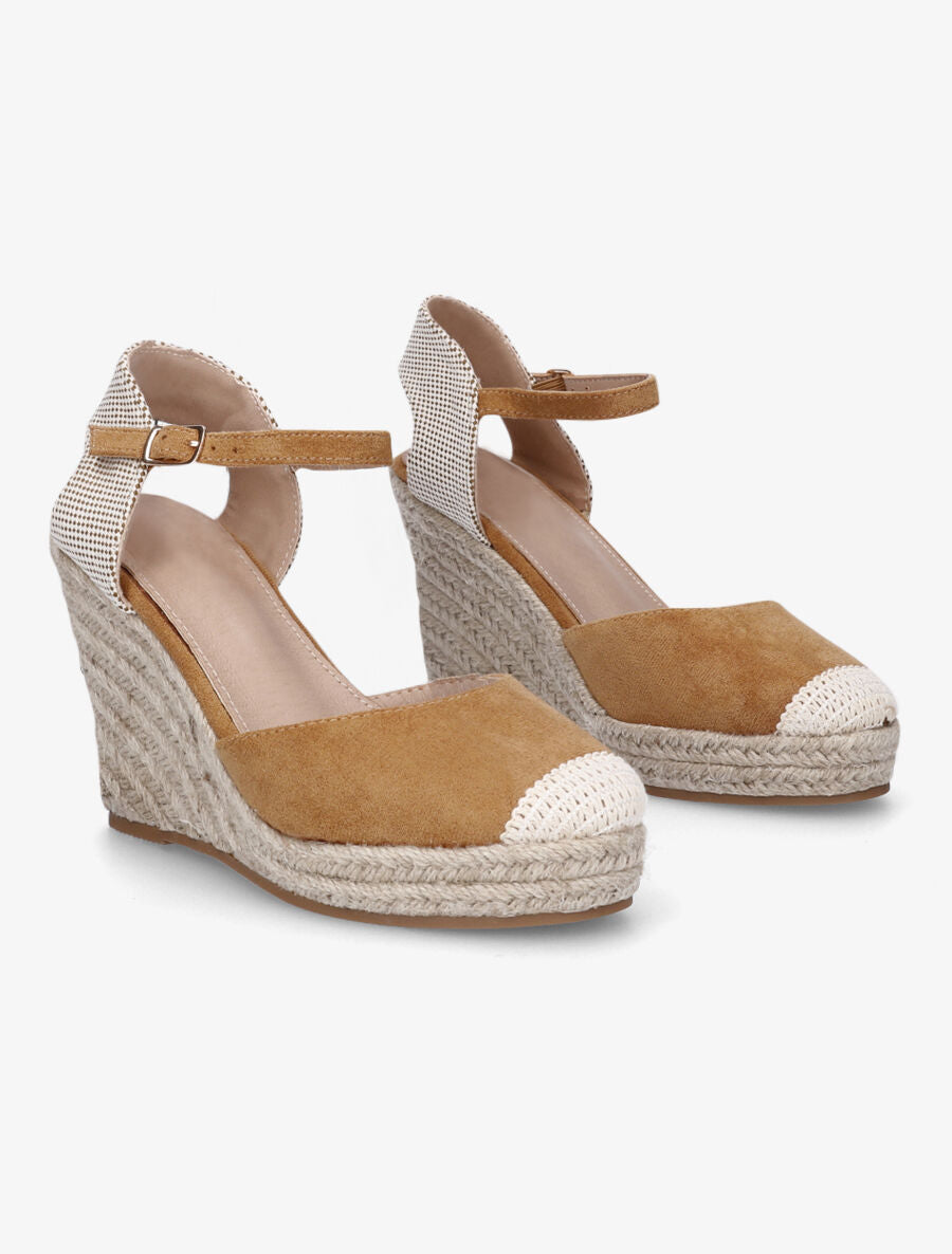 Compensées style espadrilles bi-matière - Camel - 4
