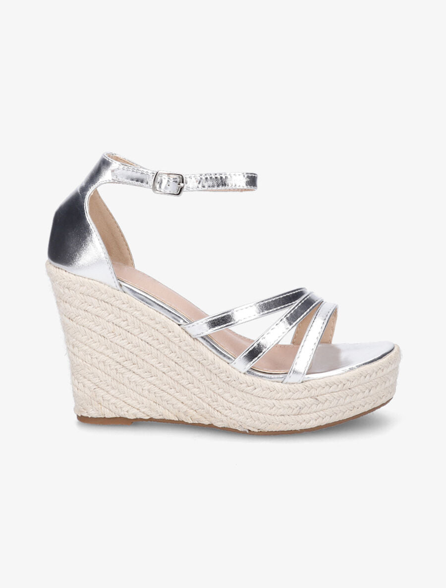 Sandales compensées style espadrilles - Argent - 5