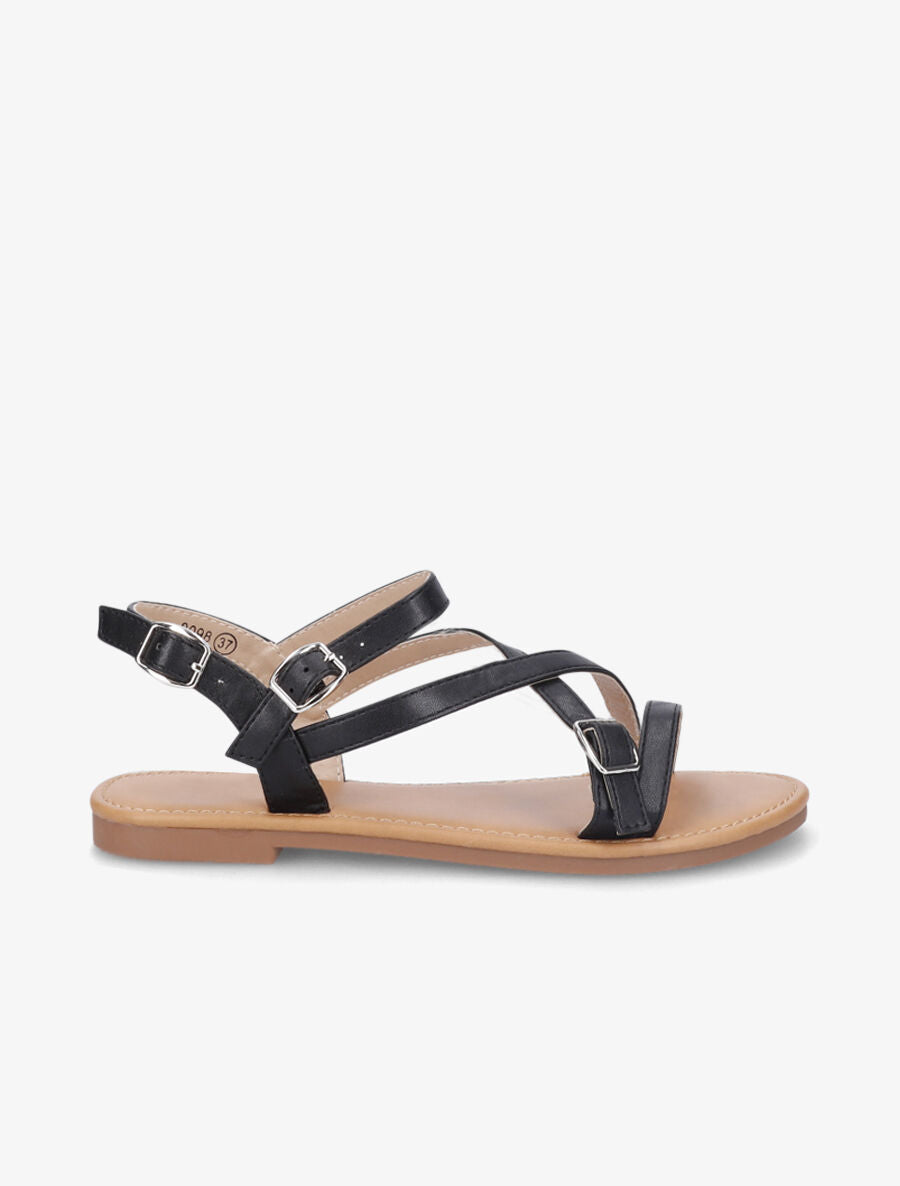 Nu-pieds en simili à brides croisées - Noir - 5