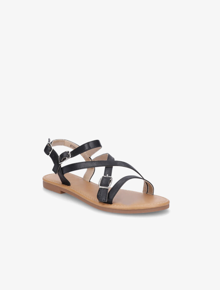 Nu-pieds en simili à brides croisées - Noir - 2