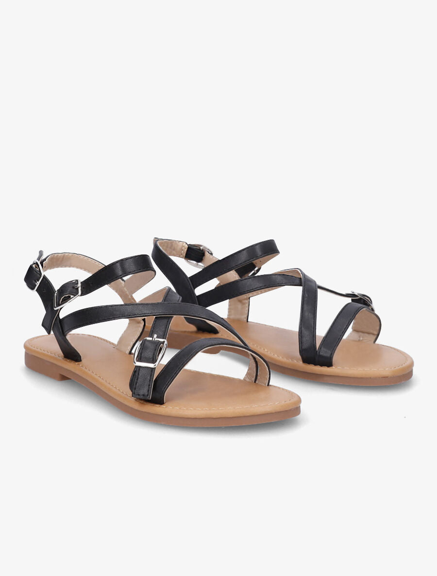 Nu-pieds en simili à brides croisées - Noir - 4