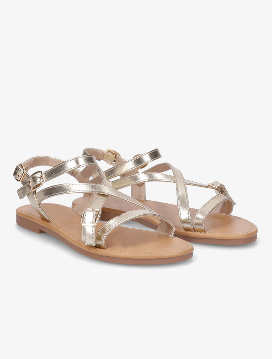 Nu-pieds en simili à brides croisées - Or - 4