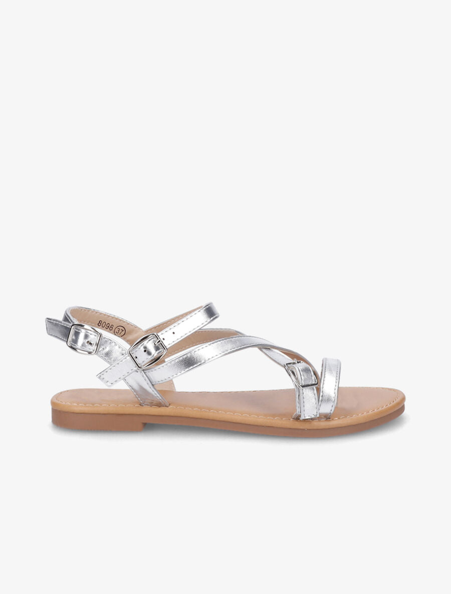 Nu-pieds en simili à brides croisées - Argent - 1