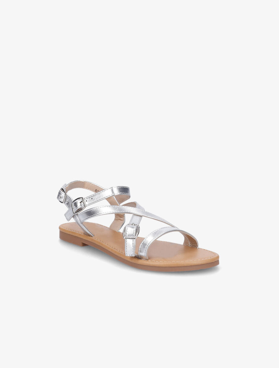 Nu-pieds en simili à brides croisées - Argent - 2