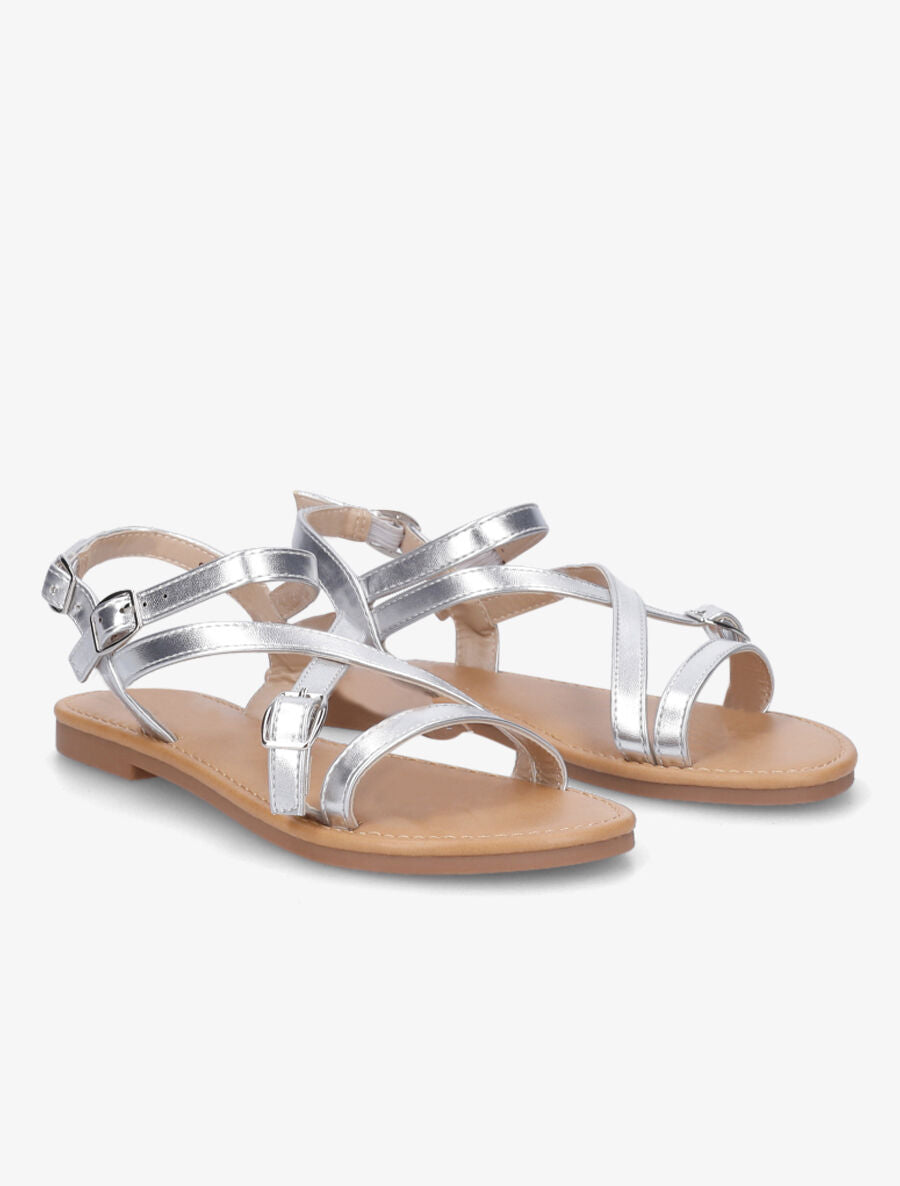 Nu-pieds en simili à brides croisées - Argent - 4