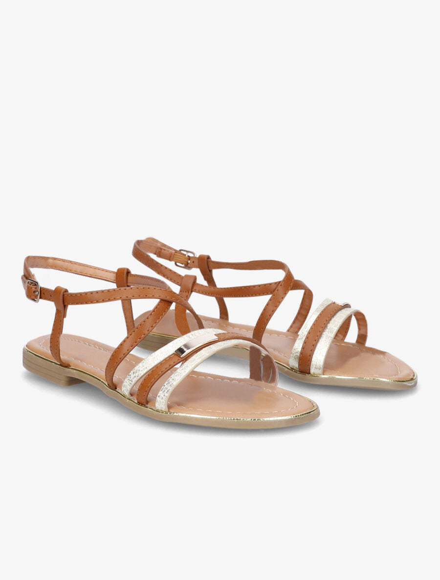 Nu-pieds croisés et irisés - Camel - 4
