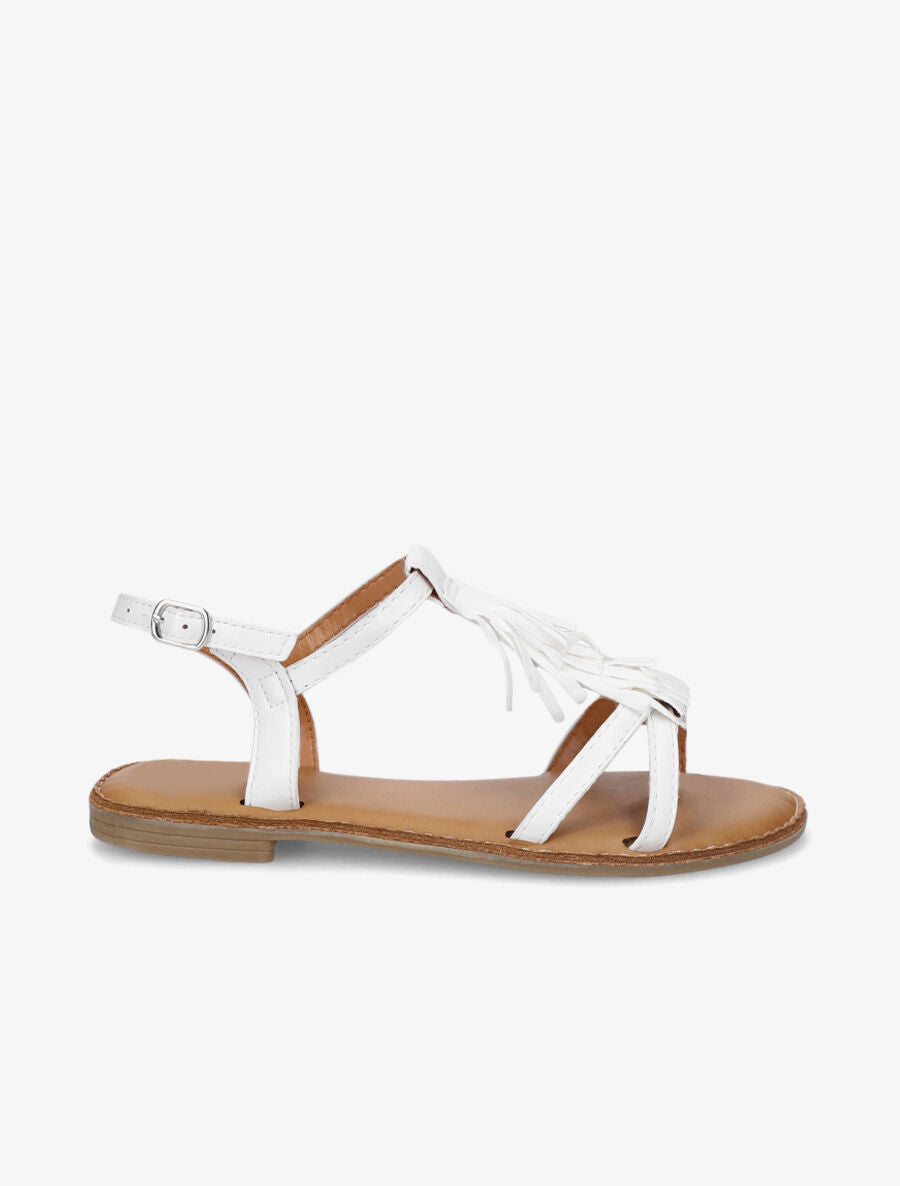 Nu-pieds en simili et franges en suédine - Blanc - 5