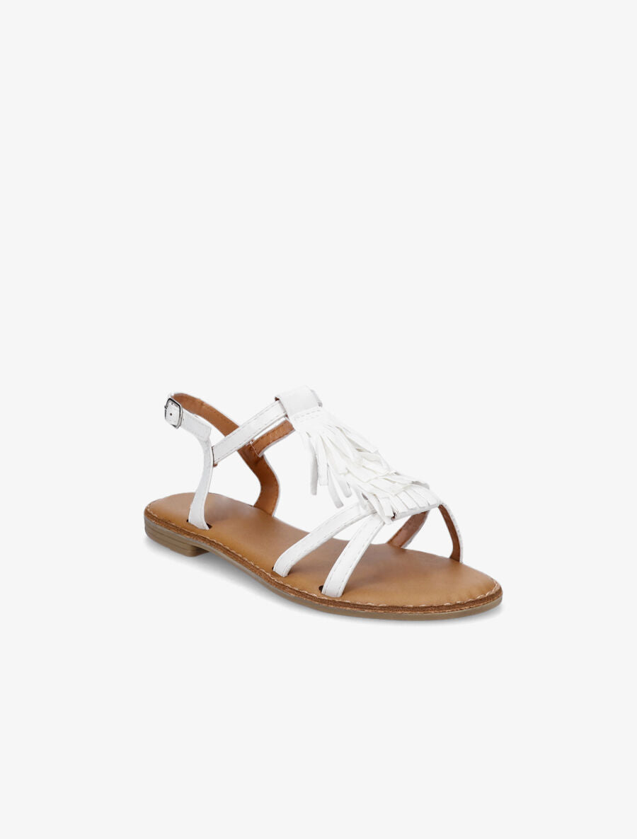 Nu-pieds en simili et franges en suédine - Blanc - 2