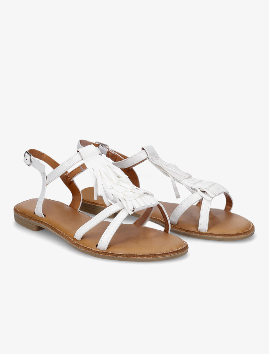 Nu-pieds en simili et franges en suédine - Blanc - 4