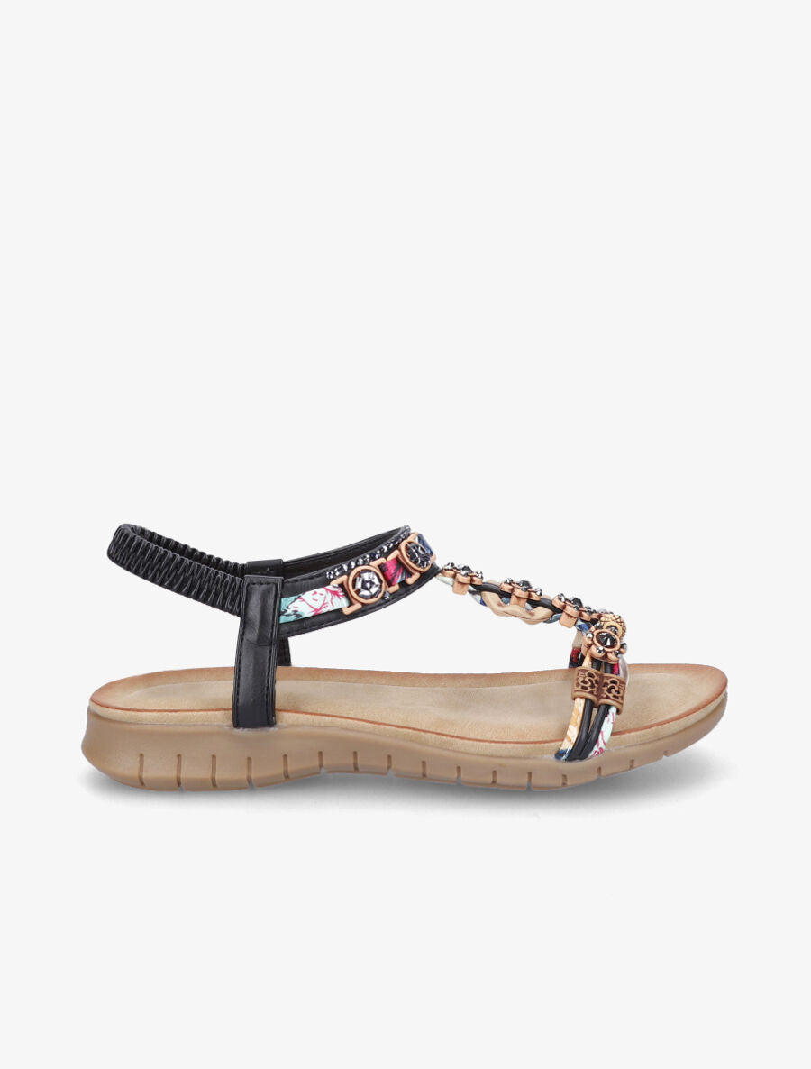 Nu-pieds fleurs en strass - Noir - 5