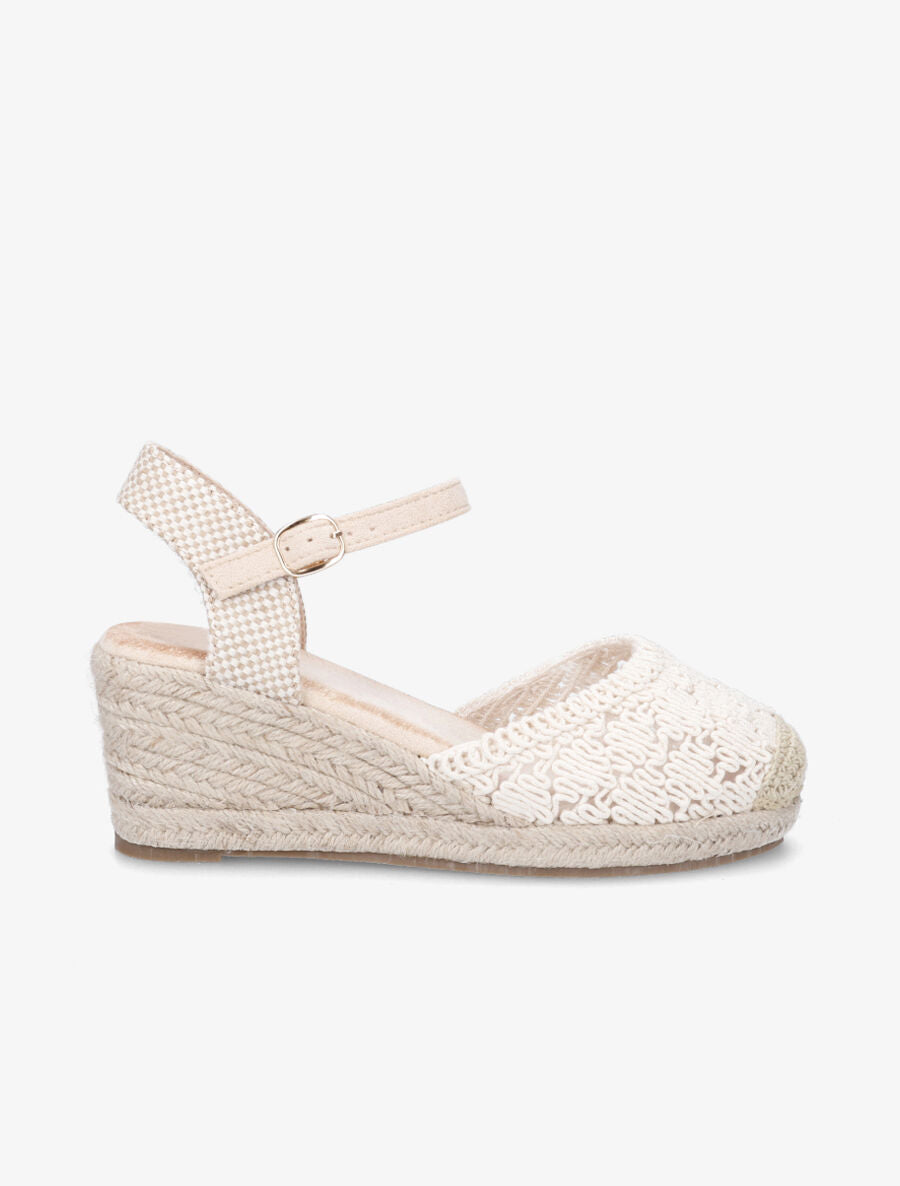 Sandales compensées bi-matière style espadrilles - Beige - 1