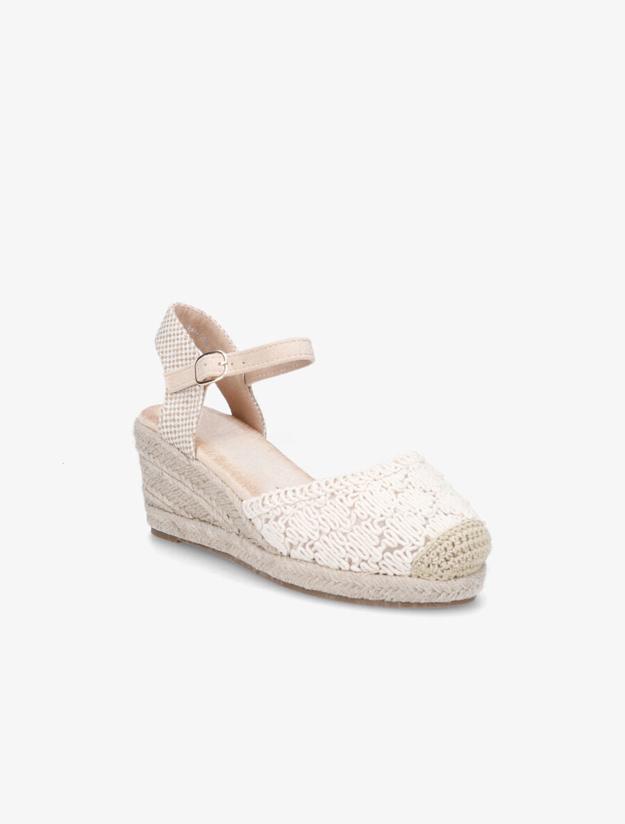 Sandales compensées bi-matière style espadrilles - Beige - 2