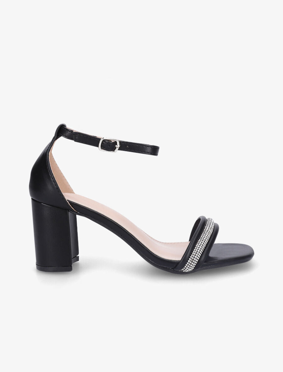 Sandales en simili à talon et brides avec strass - Noir - 1