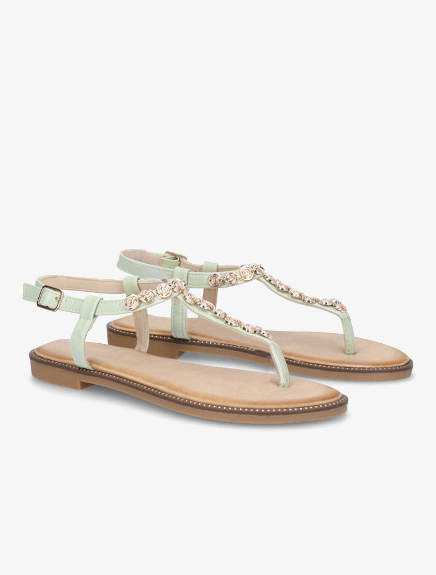 Nu-pieds en simili et bijoux en tourbillons - Vert d&