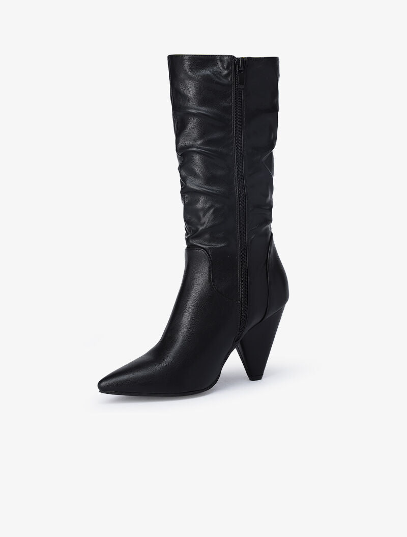 Bottes plissées en simili à talons triangle - Noir - 3