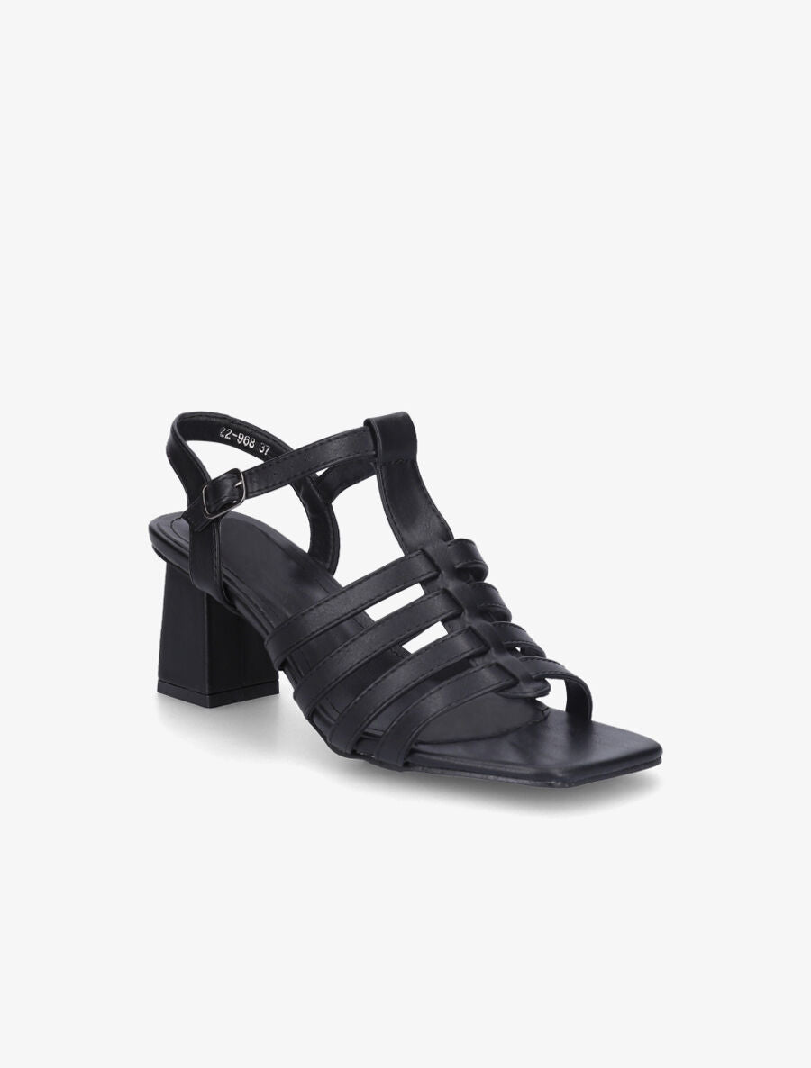 Sandales à talon style spartiates - Noir - 2