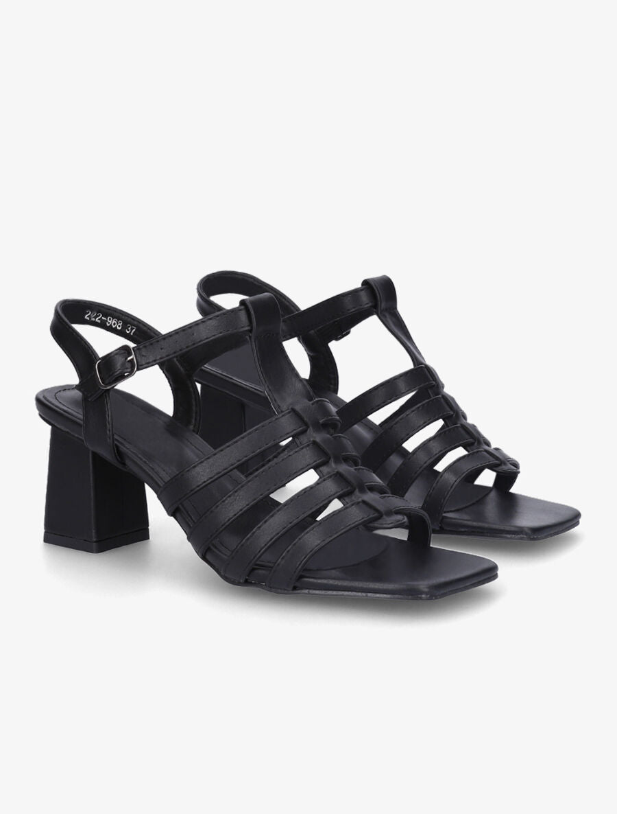 Sandales à talon style spartiates - Noir - 4