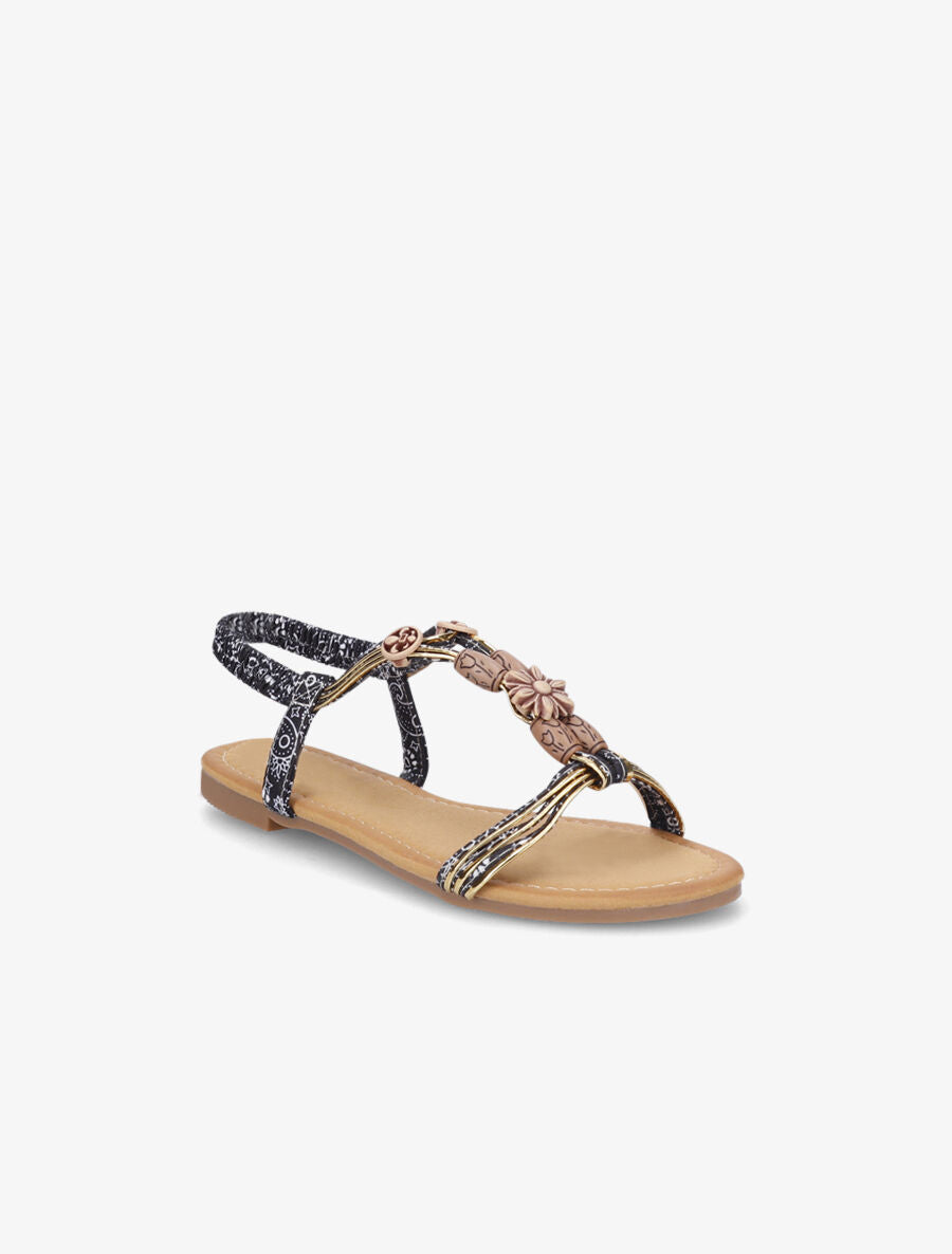 Nu-pieds imprimés et tour de cheville élastiqué - Noir - 3