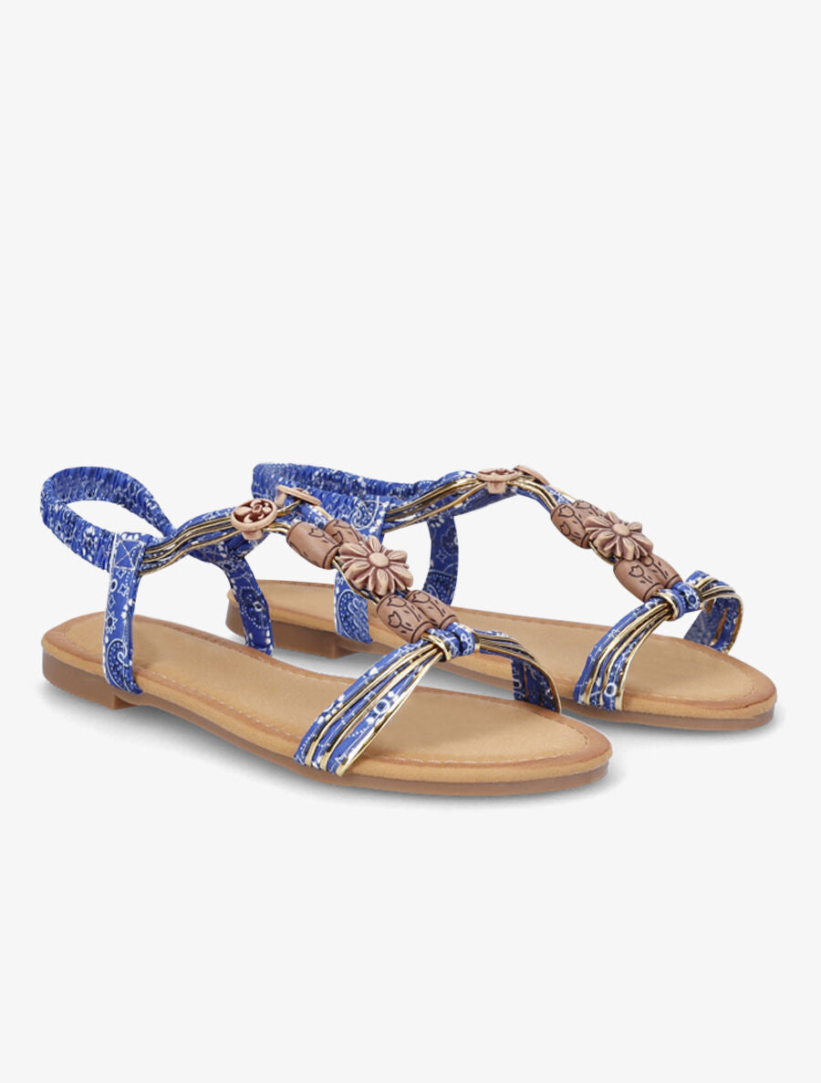 Nu-pieds imprimés et tour de cheville élastiqué - Bleu roi - 4