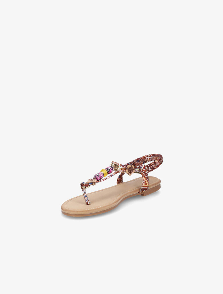Nu-pieds fleuri à perles - Camel - 3