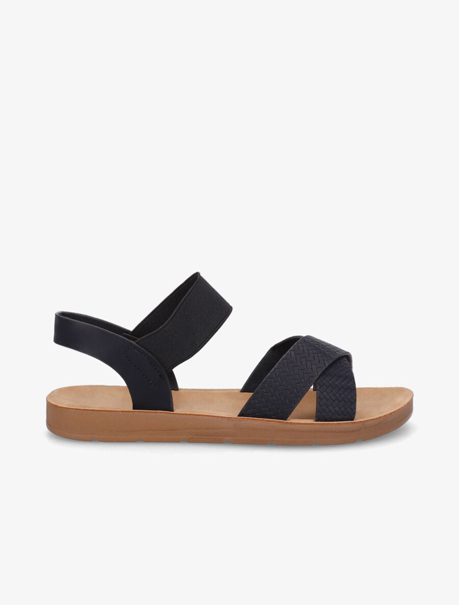 Nu-pieds en simili à brides élastiquées - Noir - 5