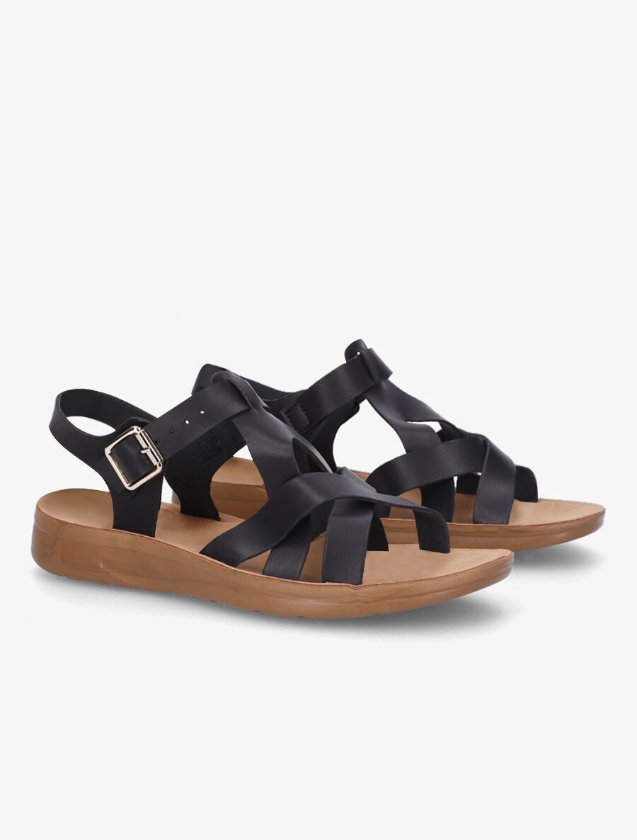 Nu-pieds croisés en simili - Noir - 4