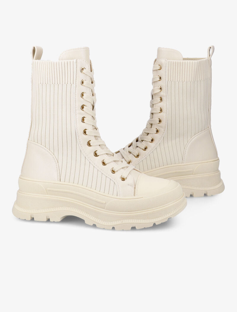 Boots lacées style chaussette - Beige - 1