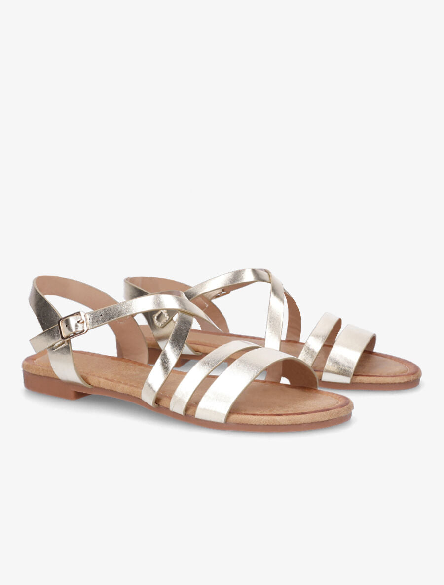 Nu-pieds en simili à brides croisées - Or - 4