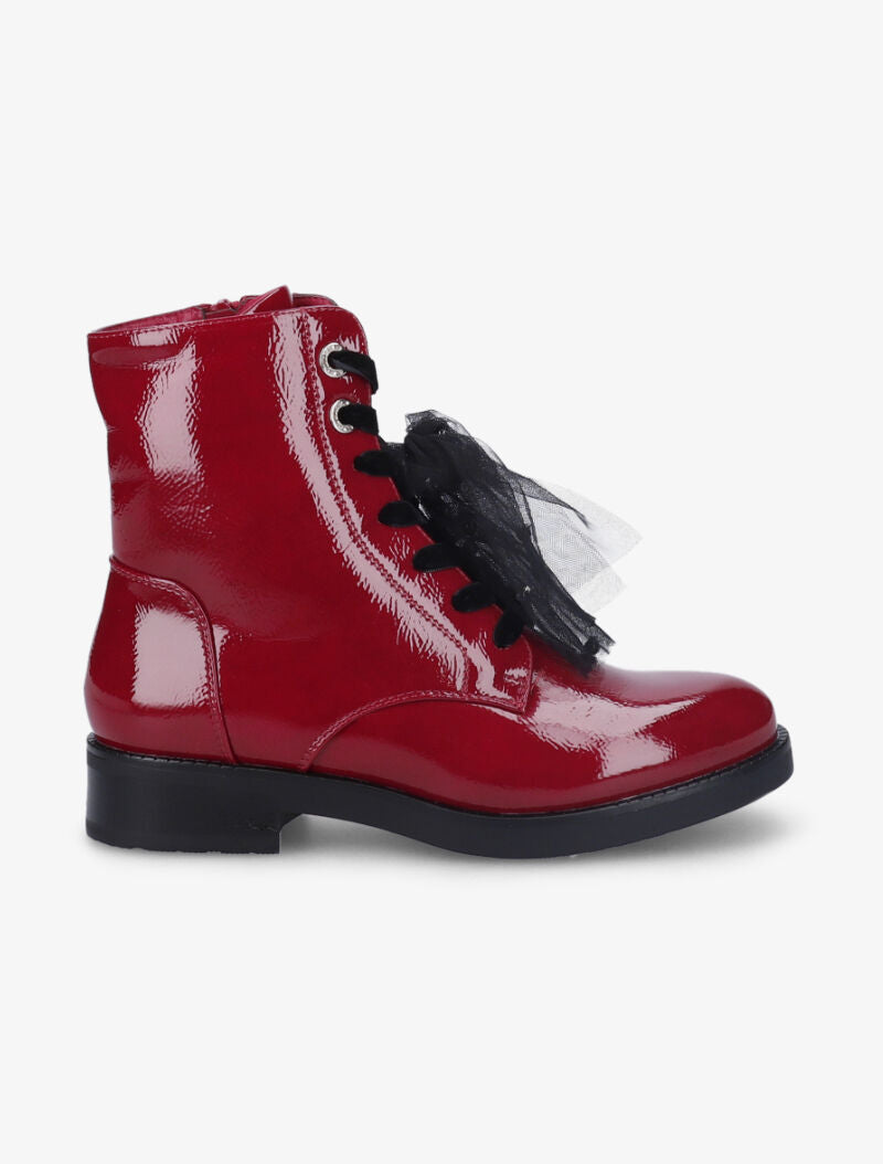 Bottines vernies à détail noeud en tulle - Rouge - 2