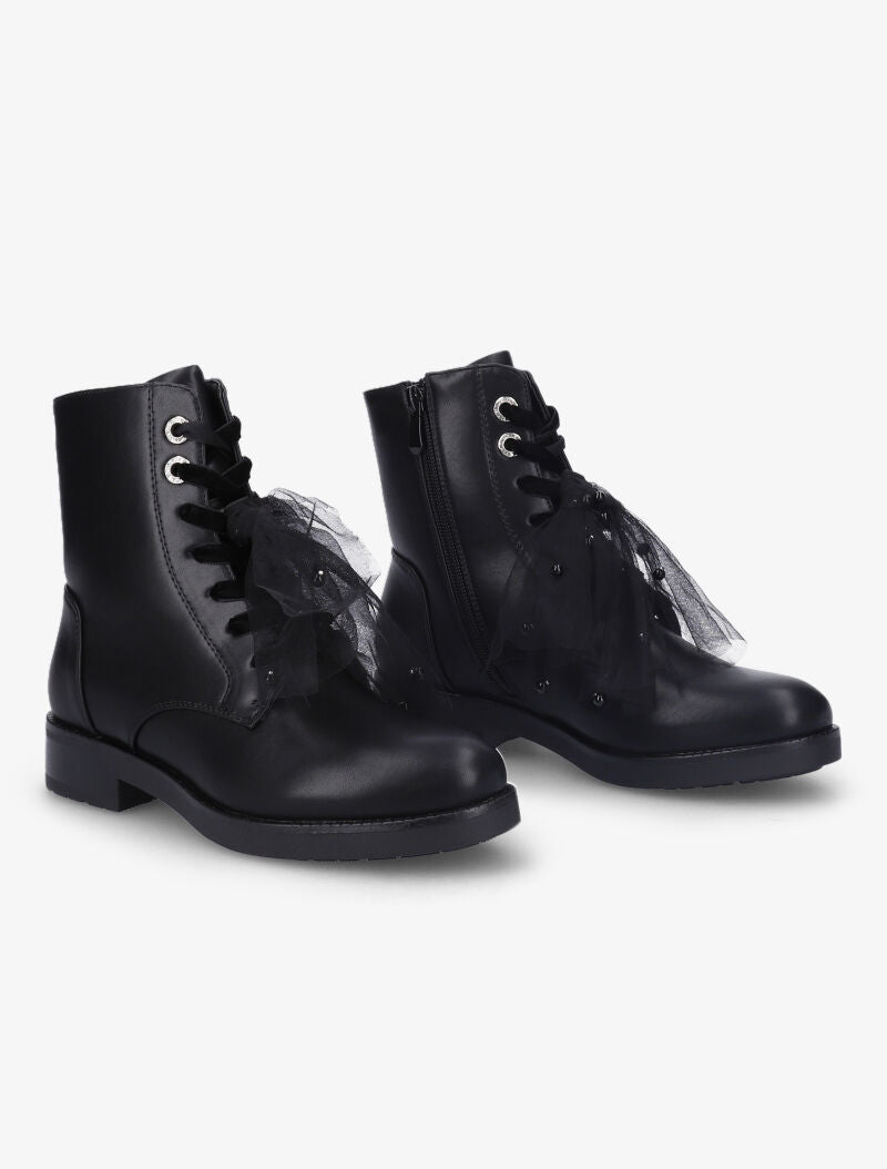 Bottines à détail noeud en tulle - Noir - 1