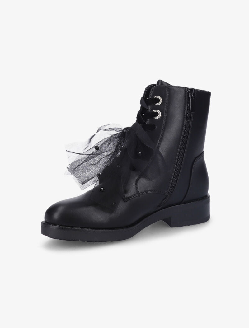 Bottines à détail noeud en tulle - Noir - 4