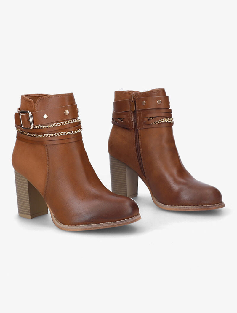 Bottines à talon à chaînes décoratives - Camel - 5