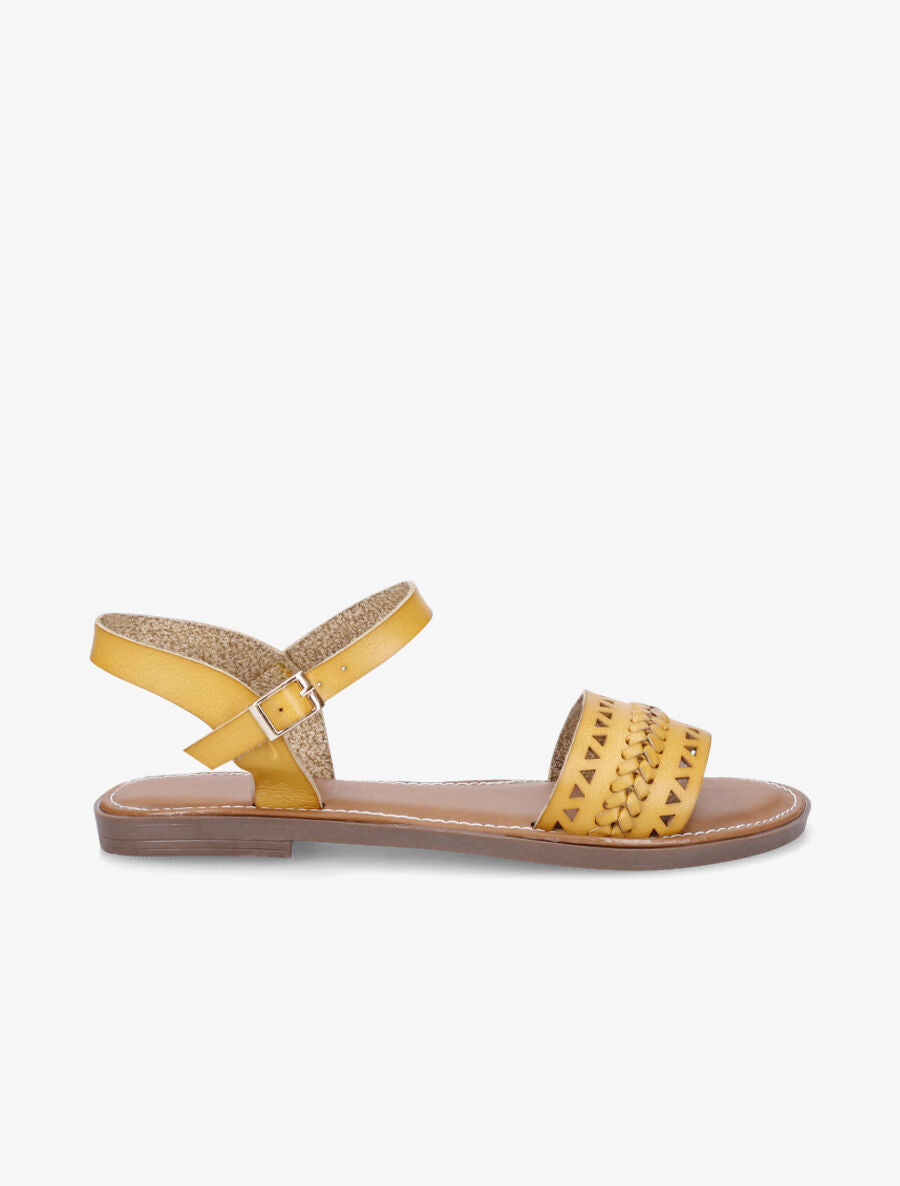 Nu-pieds en simili ajouré - Jaune - 1