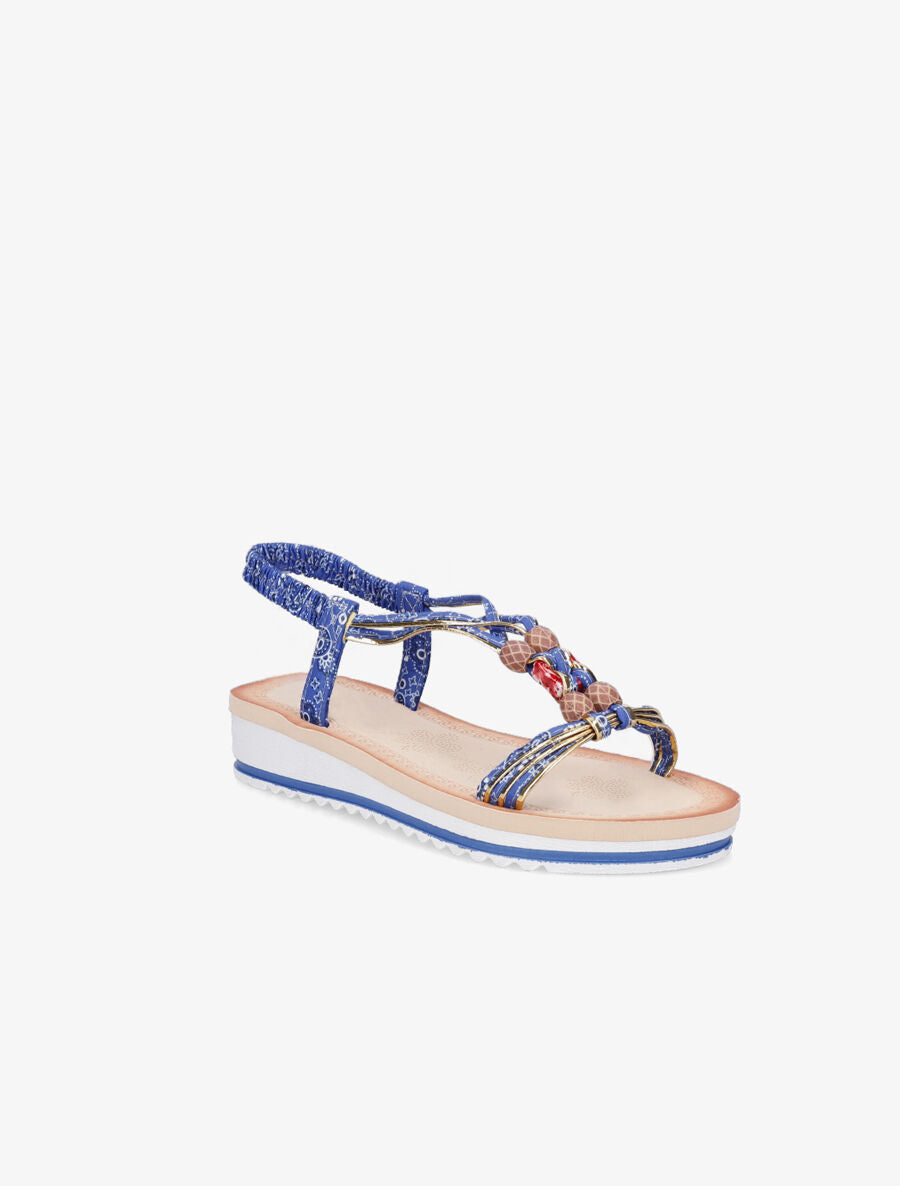 Nu-pieds imprimés à perles - Bleu - 2