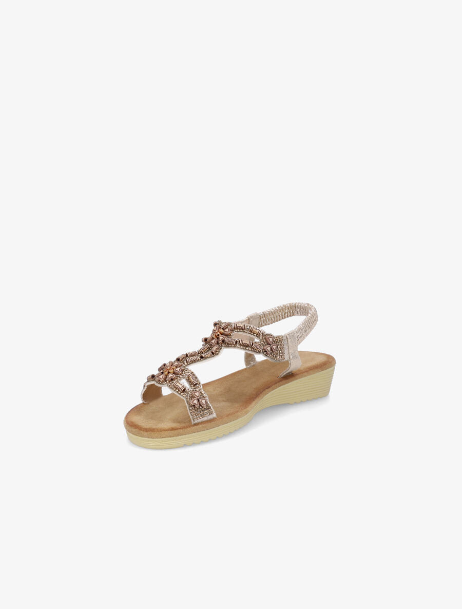 Nu-pieds à empiècement effet bois et strass - Or - 3