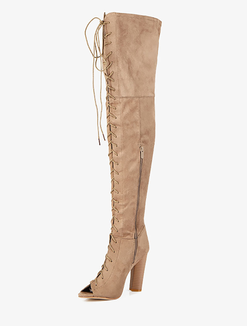 Cuissardes peep toes à lacets - Taupe - 4