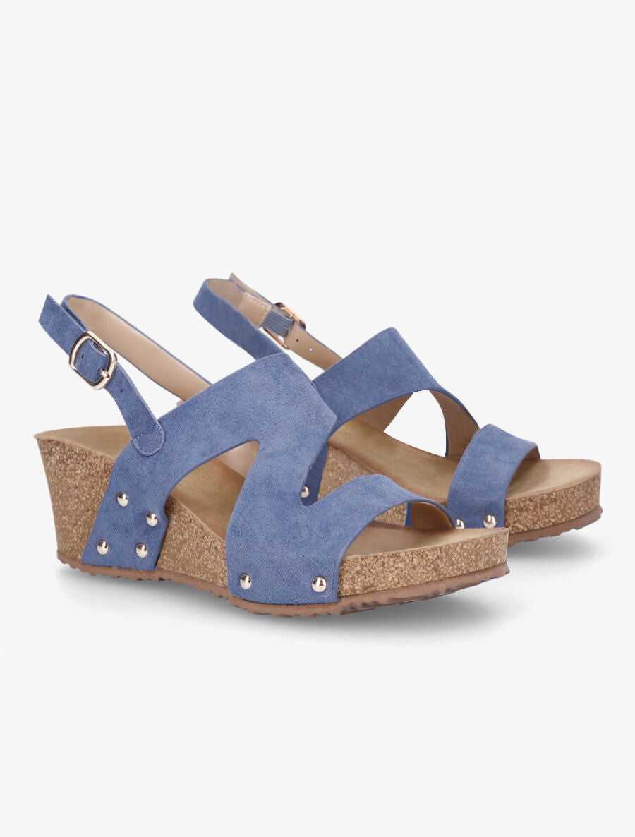 Sandales compensées en suédine - Bleu - 4