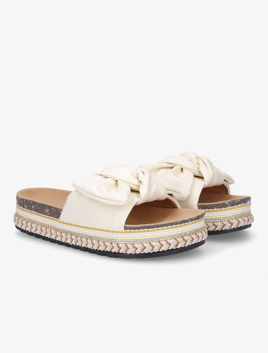 Claquettes à noeud et semelle fantaisie - Beige - 4
