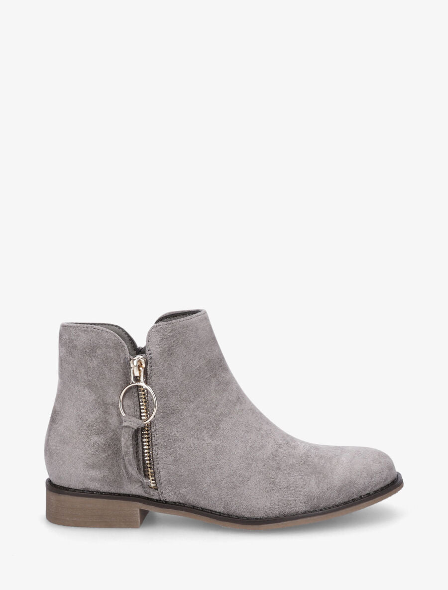 Bottines plates en suédine à double zips - Gris - 1