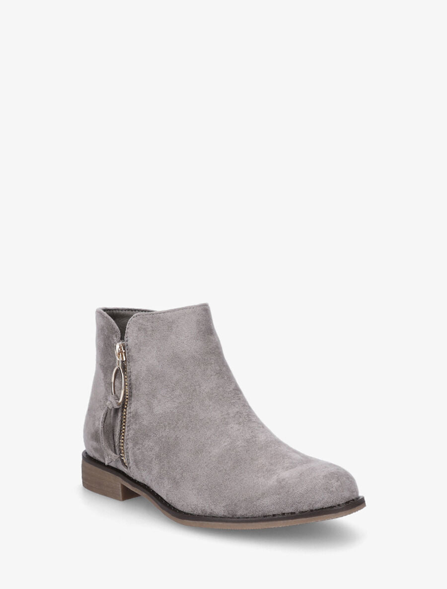 Bottines plates en suédine à double zips - Gris - 2