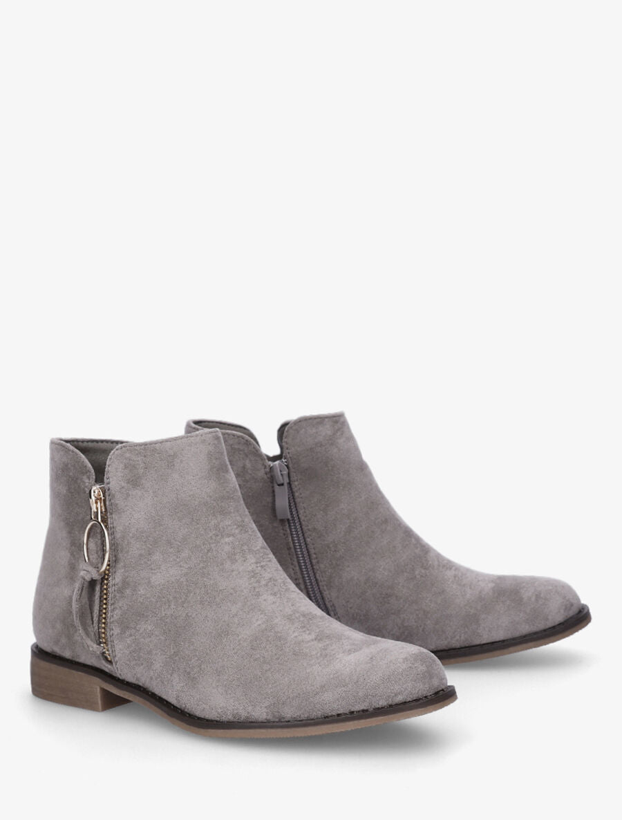 Bottines plates en suédine à double zips - Gris - 4