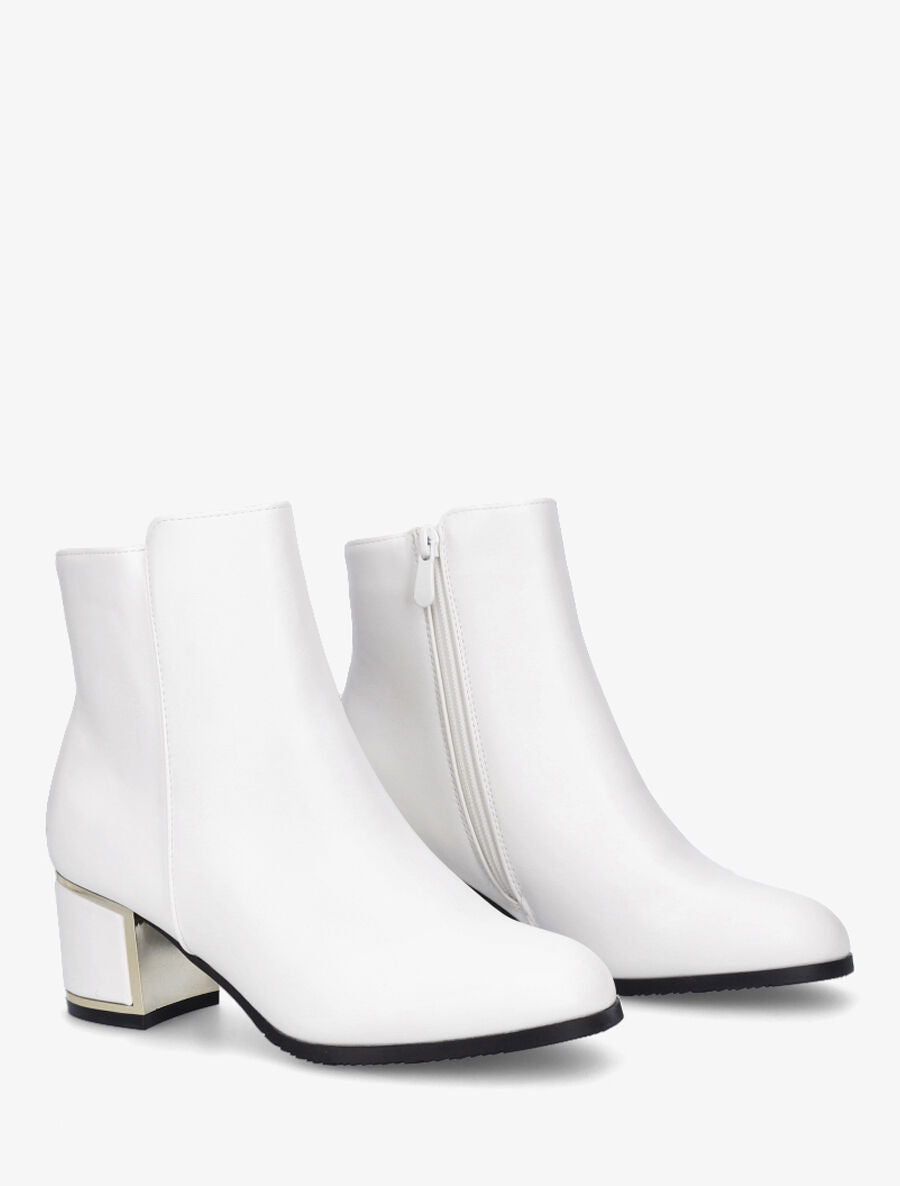 Bottines en simili à talon stylisé - Blanc - 4