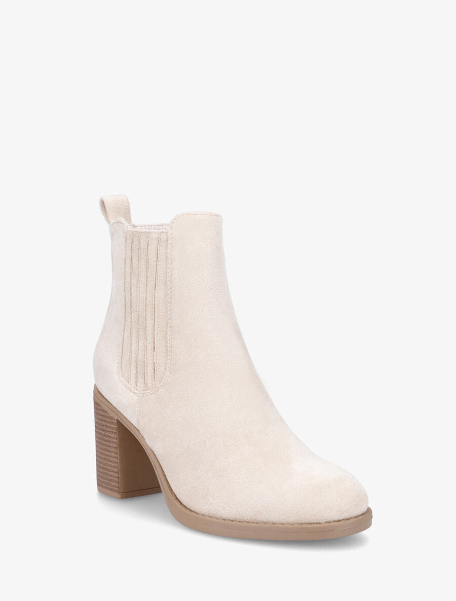 Bottines en suédine à talon haut - Crème - 2