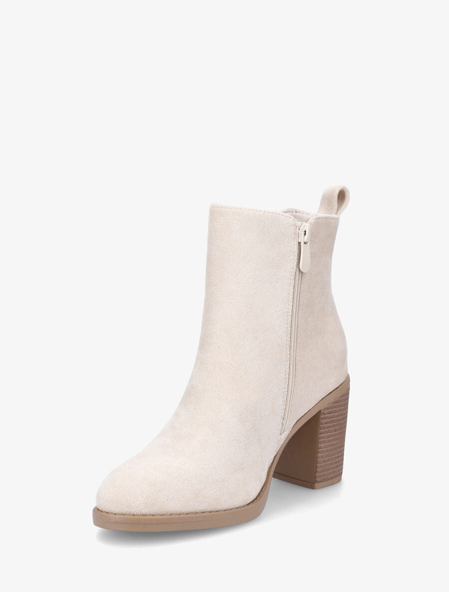 Bottines en suédine à talon haut - Crème - 3