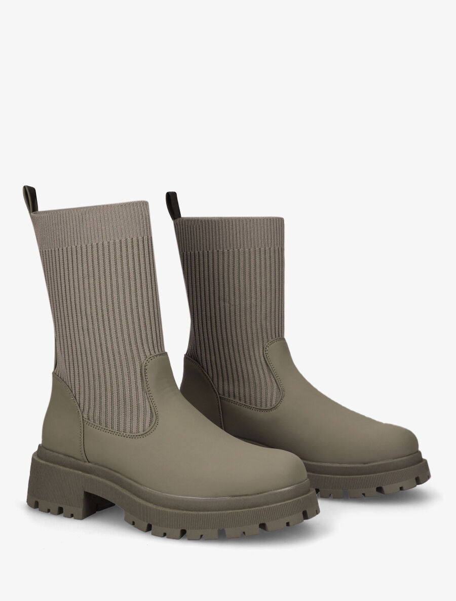 Bottines style chaussettes - Kaki - 4